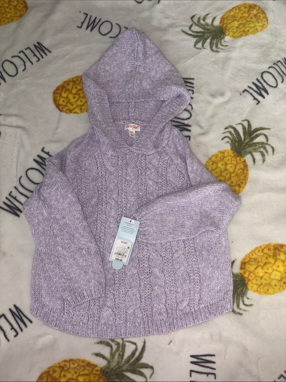 Cozy Cable Knit Hoodie Sweater - Lavender 4t/5t